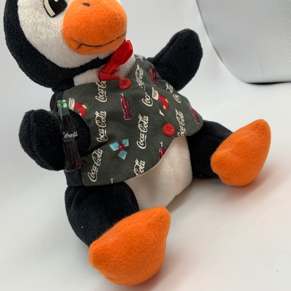 Vintage Coca-Cola Bottle Logo Print Outfit Penguin Small 6" Beanie Plush 1998 - Picture 5 of 12